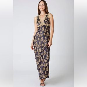 NWT Cotton Candy Floral Satin Lace Trim Maxi Dress